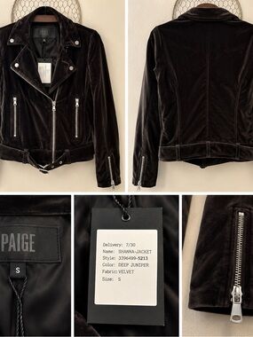 PAIGE Velvet Moto Jacket in Deep Juniper NWT